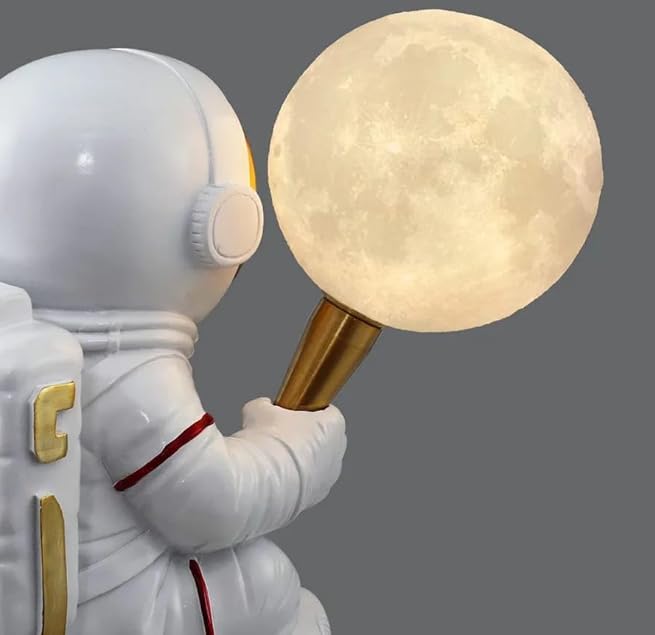 Image of Lunar Astronaut Resin Bedside Table Lamp for Kids' Room Desk Lamp- Warm White (Bulb Included)|Rest Pose