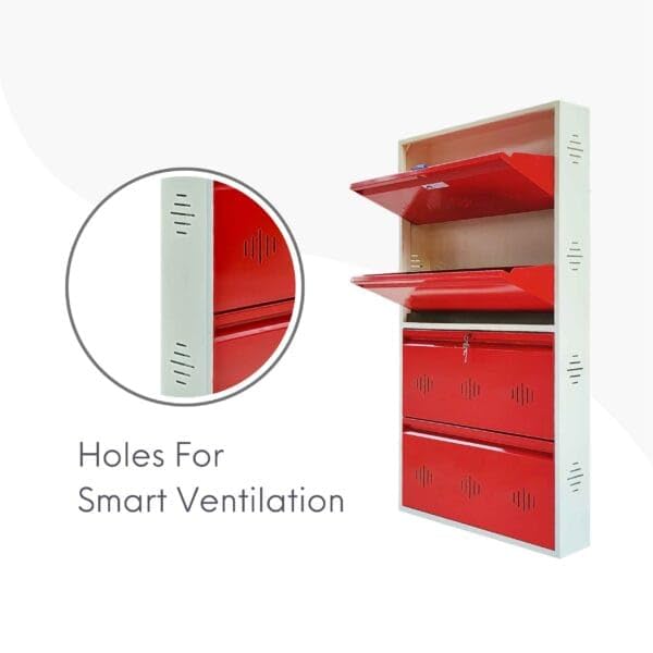 Image of StayHappy Shoe Rack | 4 Door Metal Shoe Rack | Footwear Rack for Home | Office | School | wall Mounted Rack (Red)