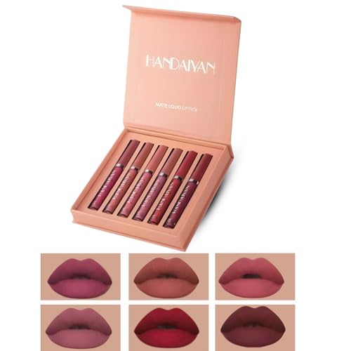 Image of 6 Pcs Matte Liquid Lipstick Palette Set | Waterproof, Non Stick Lip Liner, Lip Gloss, Velvet Finish | Long Lasting Shades of Red & Pink Color | Beauty Makeup Kit & Gift Packed for Women (2.5 ML Each)