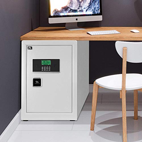 TIGERKING Safe Box,Home Safe,Large Security Box with Double Safety Key Lock and Password for Money and Document,3.7 Cubic White