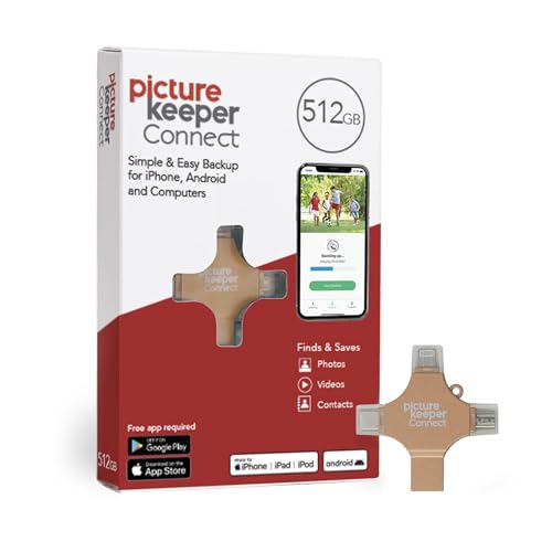 Picture Keeper Connect for iPhone, Android, USB-C, PC & Mac - 512GB USB Stick Backup for Photos, Videos, Flash Drive Memory Backup - 512GB, Gold