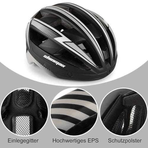 Shinmax Fahrradhelm für Herren Damen MTB Fahrradhelm mit LED USB Rücklicht Radhelm mit Visier...