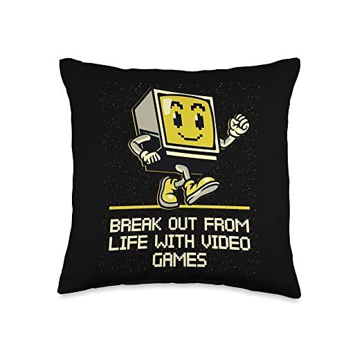 Break Out from Life with Games Funny Gamer Humor Gaming Throw Pillow