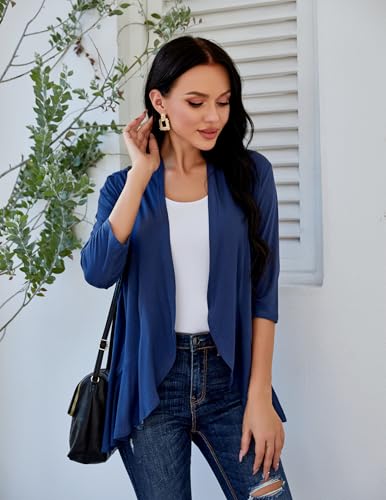 Image of Zeagoo Women's Open Front Cardigan 2026 Spring Summer Lightweight 3 /4 Sleeve Draped Ruffles Cardigans S-3XL