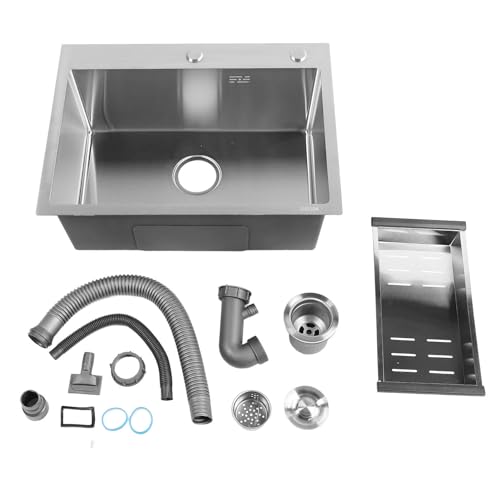 Fregadero de cocina de acero inoxidable 304, lavabo de un solo cuenco de montaje superior con accesorios, lavabo profundo hecho a mano para estación de trabajo, barra de RV,