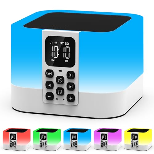 Night Light Bluetooth Speaker, Digital Alarm Clock, Touch Bedside Lamp for Bedroom, Sound Machine with White Noise, Dimmable Warm Light, Multi-Color Changing, Best Gifts for Teenage Boys Girls