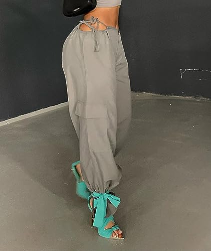 xxxiticat Women's Cutout Baggy Pants Casual Low Rise Drawstring Lace Up Bandage Hollow Out Wide Leg Jogger Cargo Trousers3