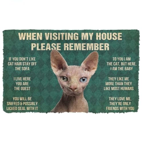 ���փ}�b�g �X�t�B���N�X�L�̃n�E�X���[�����o���Ă����Ă������� 50×80cm doormat Please Remember Sphynx Cat House Rules