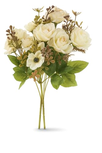 Ramo de Flores Artificiales Decoracion Jarrones | Plantas Artificiales Decorativas | Flores Artificiales Realistas Ramos de Flores Decoración Hogar 33 cm | Centro de Mesa Decorativo Home Decoration