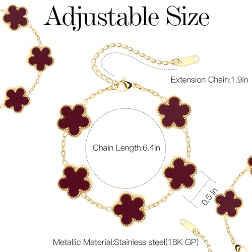 AICase 18K Gold Plated Clover Bracelet Dupes Bracelet Set for Women Flower Leaf Lucky Clover Bracelets Trendy Jewelry Birthday Gifts for Women/MoM/Friends4