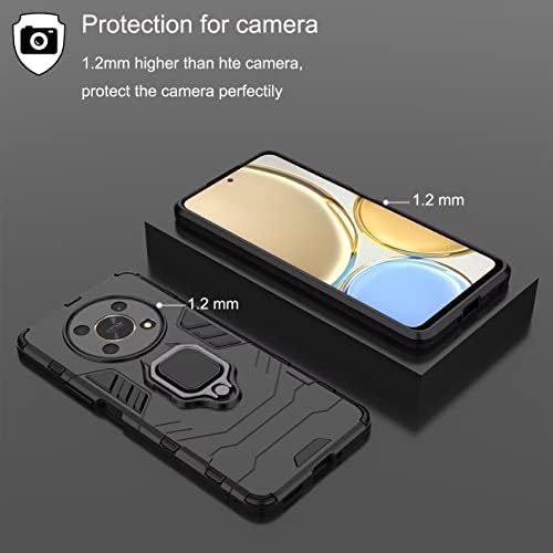 DERHAN Etui do honor Magic 4 Lite 5G, etui ze szkłem hartowanym, odporne na wstrząsy, etui na telefon Armour z obrotowym stojakiem o 360° - czarne
