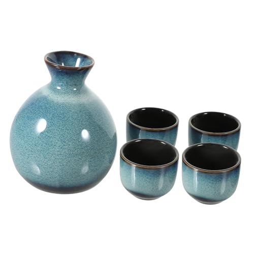 Mobestech Cerámica Vintage para Sake con Tetera y Tazas Colores Aleatorios Diseño Retro para Beber Sake Japonés Almacenamiento Elaborado y Fácil Limpieza Color Aleatorio Color Aleatorio