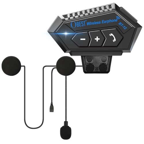 OBEST Motorcycle Helmet Bluetooth Earphones, Dustproof and Sun Protection Wireless Earphones with Long Battery Life, Noise Reduction Function and Hands-Free Communication System