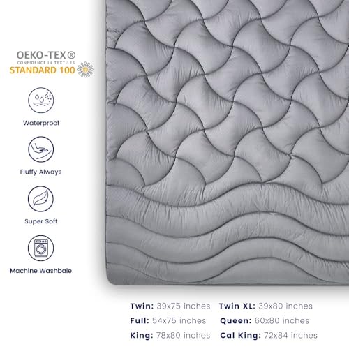 SLEEP ZONE Waterproof Queen Mattress Pad, Soft Mattress Topper, Fitted Mattress Protector Cover with Elastic Deep Pocket 8-21"(Gray, 60x80