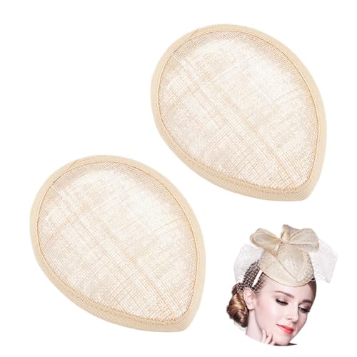 AHANDMAKER 2 Pcs Teardrop Fascinator Hat Base, 5.7x4.33 Inch Wheat Linen Mesh Millinery Base, Cocktail Hats Saucer Sinamay Base for DIY Wedding Party Hat Crafts Making