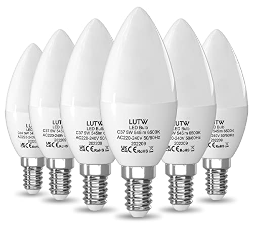LUTW Ampoule LED E14 Blanc Froid 6500K, Ampoule Bougie LED C37, 5W Équivalent 40W, 545LM, Ampoule Petit Culot à Vis E14, Économie d'Énergie à Angle de...