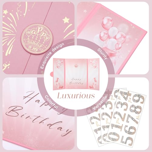 Image of Pink Gold Birthday Party Decorations,18 inch x 12 inch Creative Birthday Decorations Guest Sign in Book Alternative, for Men and Women of All Ages, Happy Birthday Party Supplies
