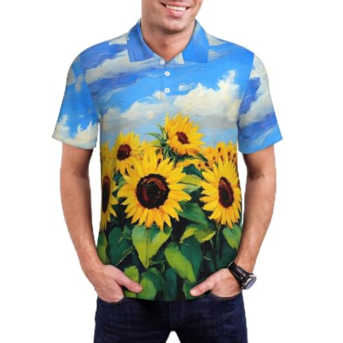 Moxquju Landscape with Sunflowers for Men's Short Sleeve Polo Shirt