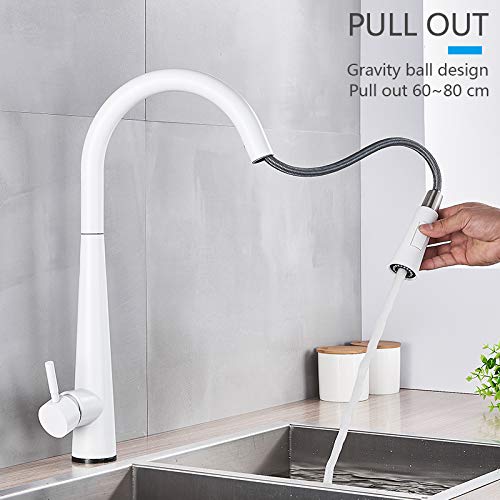 Arshun Kitchen Sink Faucet For Bar Farmhouse Commercial, Touch Sensor White Kitchen Faucet, White Pull Out Kitchen Mixer Faucets, Black Smart Sensor Stream Spray Mode Mixer Taps (Color : White) #TOP4