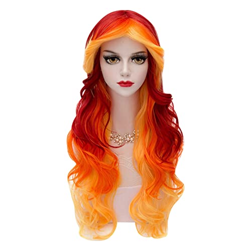 1pcs Longa Peruca Ondulada Para Cabelo Vermelho Laranja Amarelo Amarelo Cabeleireiro Capa De Peruca