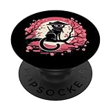 vintage black cat ninja giapponese retro luna gatto ninja lovers popsockets popgrip intercambiabile