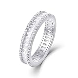 Womens Engagement Ring, Silver Rings for Women Boho Row Of Rectangle Moissanite Ring Platinum Size H 1/2