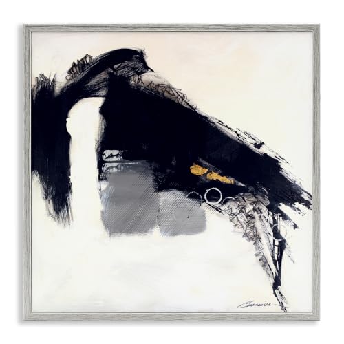 'Black Abstract Scribble Lines Circle Shape'| Framed Giclee Art