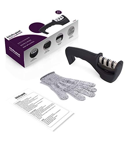 Knife Sharpener 3-Slot Quality Kitchen Knife Accessories to Repair, Grind, Polish Blade,Professional Knife Sharpening Tool for Kitchen Knives ,Easy Manual Sharpener with Cut-Resistant Glove