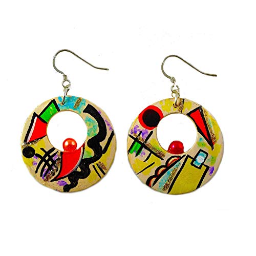 Boucles d'oreilles en bois peint main d'artisanat italien et argent