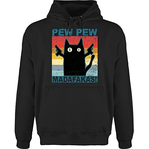 Hoodie Herren Pullover Männer - Sprüche Statement mit Spruch - Pew Pew Madafakas pewpewpew - XL - Schwarz - Crazy cat MIAU Kapuzenpullover Motto Pulli Katze Langarm paw paw Oberteile Cover