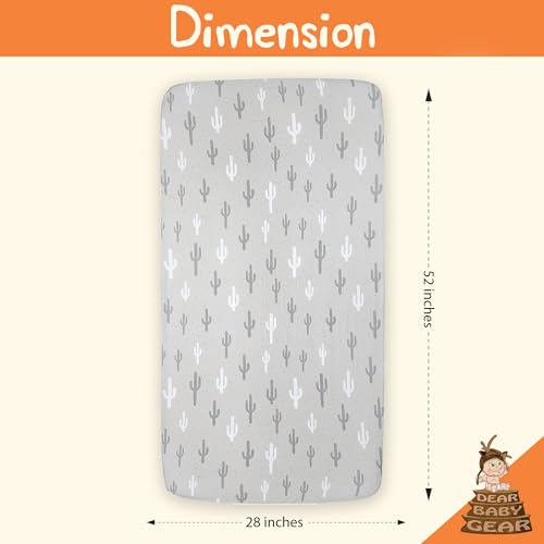 Image of Dear Baby Gear Deluxe Baby Crib Sheet - Cotton Polyester Infant Sheets - Soft Machine-Washable Crib Mattress Cover - Newborn Nursery Bedsheet - Gray and White Cactus on Tan Print, 52 inchx28 inchx10 inch