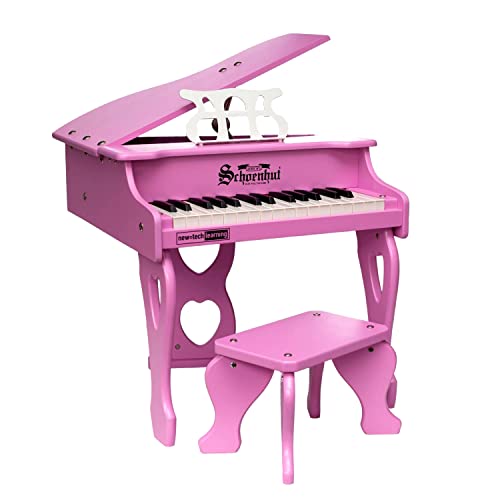 Schoenhut Pink Digital Piano - Digital Kids Piano Keyboard with 30 Keys and Music Stand - Tabletop Learn to Play Piano - Baby Grand Piano Develops Brain Memory - Grand Piano for Kids and Toddlers