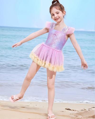 Girls One Piece Swimsuits Quick Dry Beach Swimwear Cute Toddler Swimsuits Ruffle Bathing Suits for 4-12 Years4