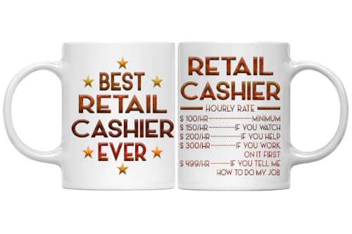 Retail Cashier Mug, Hourly Rate Retail Cashier Gifts for Coworkers
