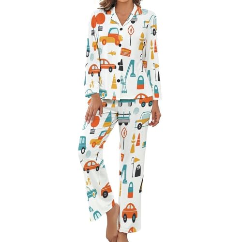 Pyjama femme grande taille ensemble homewear cartoon boutonné col revers