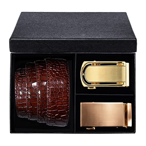 Leather Automatic Buckles with Box Ratchet Men Belt Waistband for Wedding Business Boxed Mens Belts Set