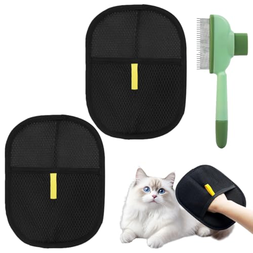 2 Pezzi Guanto Rimuovi Peli Animali con 1 Pezzi Spazzola per Gatti E Cani, Riutilizzabili Guanto Magnetico Peli Cane, Double-Sided Magnetico Pet Hair Remover Glove per Divani, Tappeti, Vestiti