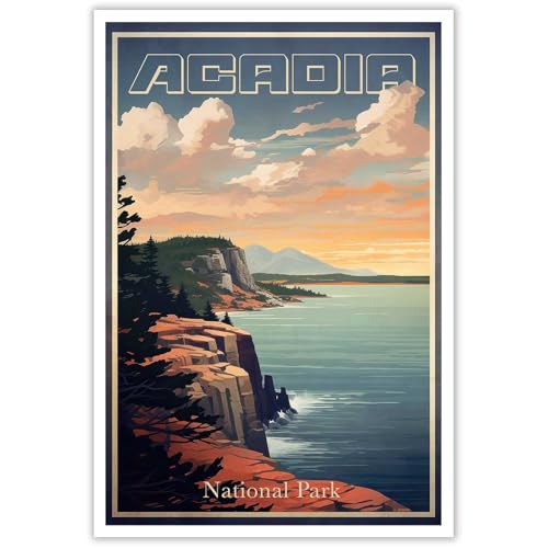Vintage Acadia National Park Poster National Park Canvas Wall Art Retro Landscape Travel Prints Painting For Home Bedroom Dorm Living Room Wall Decor 12x16in Unframed
