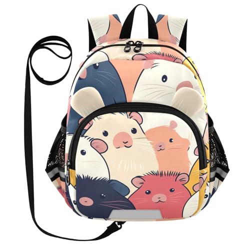 Kid's Backpack for Boys & Girls Toddler Bag Colorful Guinea Pig Pattern Backpack with Safety Leash