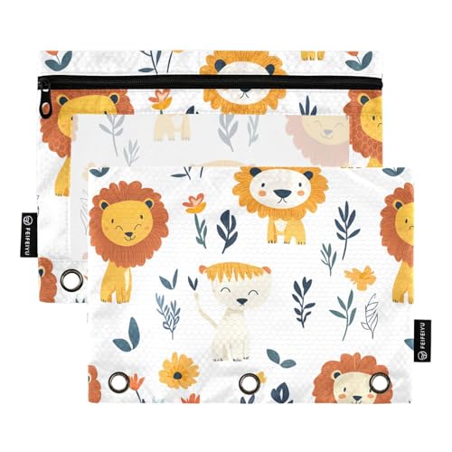 Carpeta blanca de dibujos animados Sweet Lion con bolsillo de 3 anillos para almacenamiento de anillas con 3 anillos para niños, accesorios de papelería