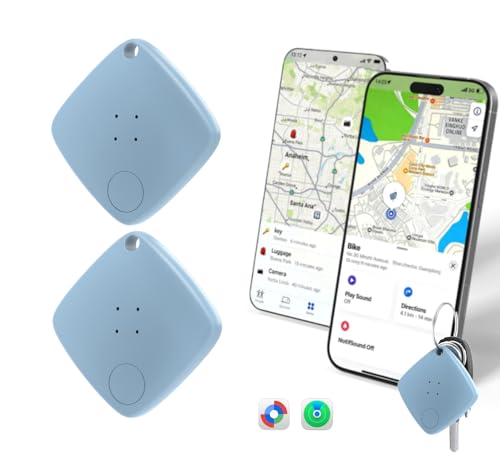 OTIC Air-Tracker Tags for Apple Find My (iOS) & Google Find Hub (Android), Dual-System Smart Tags Item Finder Device Locator for Key Luggage Wallet Waterproof Gift for Women-Blue, 2Pack by OTIC - Used condition - US$16.74