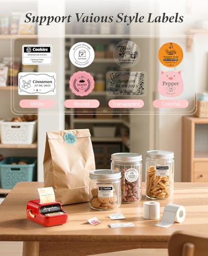 Image of NIIMBOT B21 Label Maker, Thermal Label Printer, Portable Inkless Label Makers for Home /Office /Business, with 1 Pack 50x30mm White Label, Compatible with iOS & Android (Red)