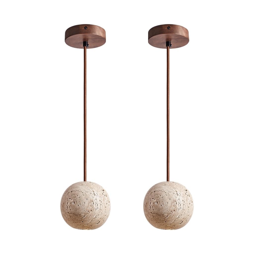 YUPIN Lámpara Colgante Redonda De Travertino Wabi-sabi Lámpara Colgante De Cabecera De Piedra Natural Japonés Lámpara De Araña Creativa Nórdica De Piedra G4 Para Dormitorio Cocina Sala De Estar(Ax2)