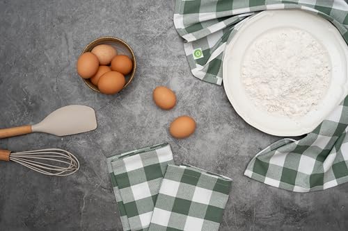 Image of Sage Green Cotton Kitchen Towels - 100% Cotton, Highly Absorbent, Quick Dry, Durable, 30 inchx20 inch, 6 Pack, Gingham Pattern Dish Towels with Hanging Loop - Classic Plaid Pattern (6 Pack)