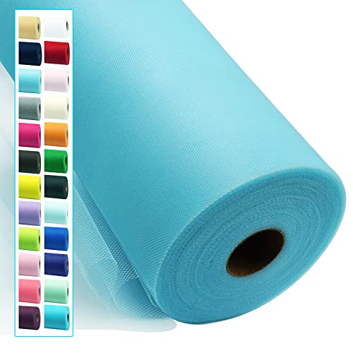 Image of Light Blue Tulle Fabric Rolls 54 Inch by 40 Yards Tulle Bolt Spool for Wedding Decorations DIY Tutu Baby Shower Table Skirt Ceiling Decor Birthday Party Craft Supplies