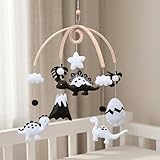 Dinosaur Crib Mobile – High-Contrast Black & White Nursery Decor for Newborn Baby Room, Handmade for Boy & Girl, Natural Wood & Fabric, Plastic-Free, Ready-to-Gift