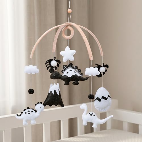 Dinosaur Crib Mobile – High-Contrast Black & White Nursery Decor