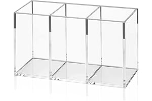 NIUBEE Acrylic Pen Holder with 3 Compartments