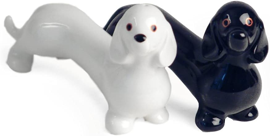 Dachshund Small Black And White Handmade Ceramic Cruet Set (7cm x 12cm)