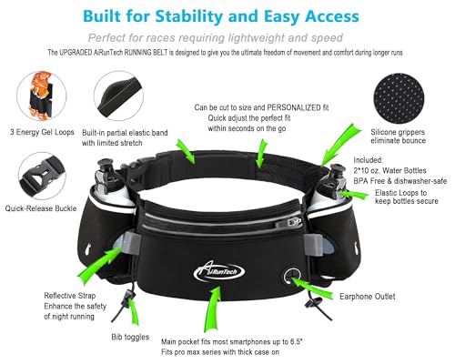 Image of AiRunTech Hydration Running Belt with Water Bottle, Running Fanny Pack for Phone and Wallet Holder, Running Bag Runners Essentials Accessories Marathon Triathlon Walking Jogging Gear Gift